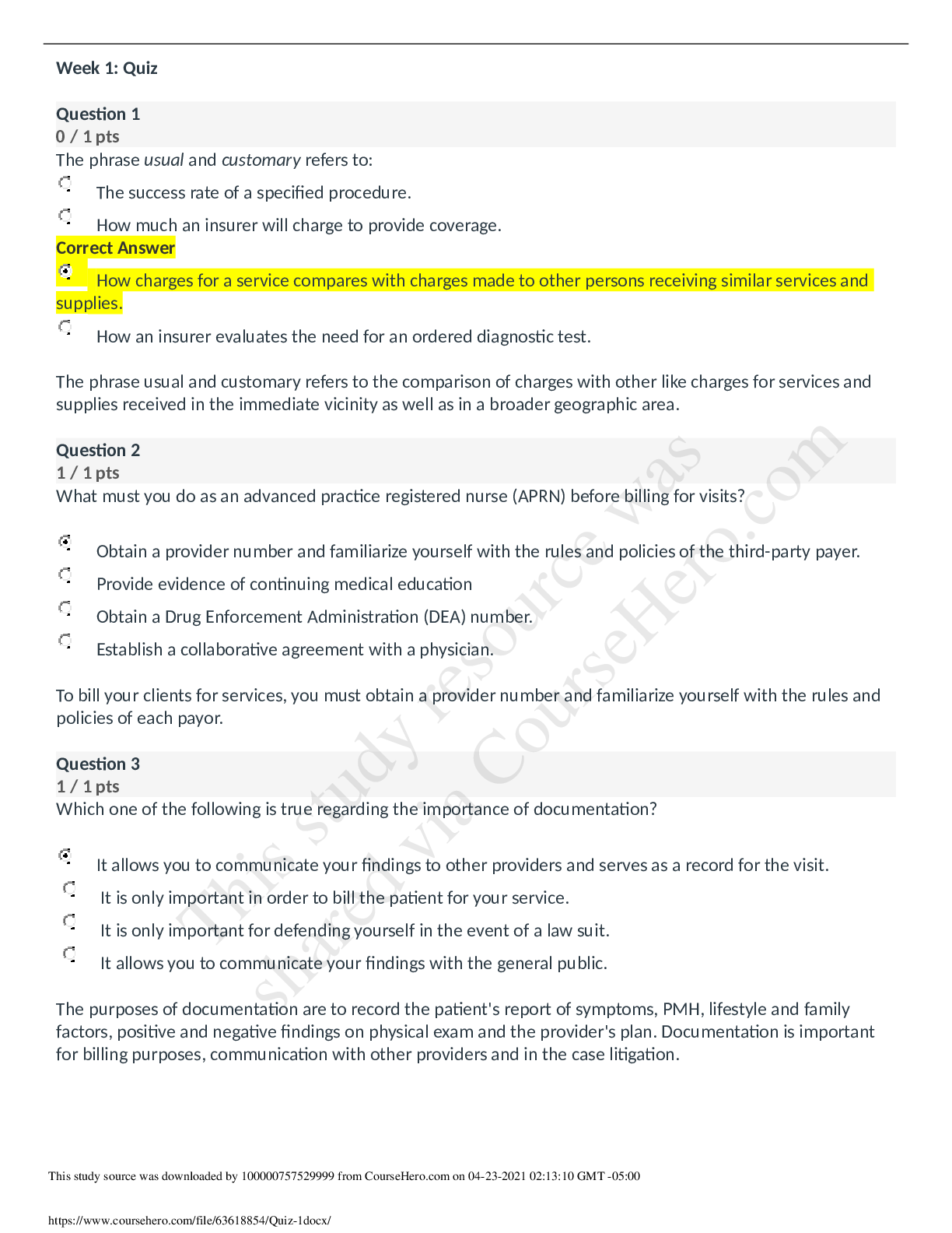 Preview of NR 511 Week 1 Question and Answers 100% Correct (June 2020-v1)/Differential Diagnosis And